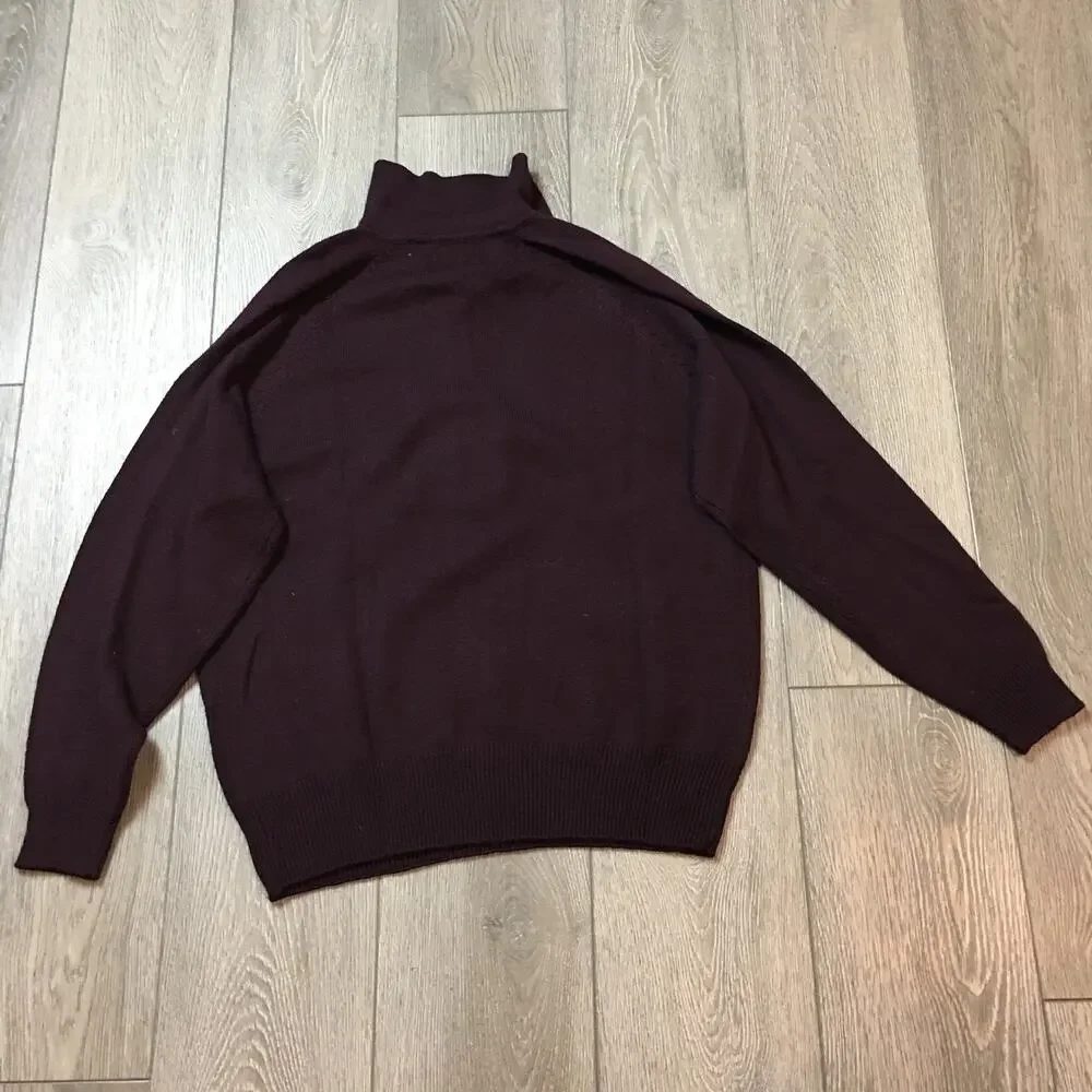 Vintage Tabi International Lambswool blend Brown Men sweater Button Up 1/4 Large